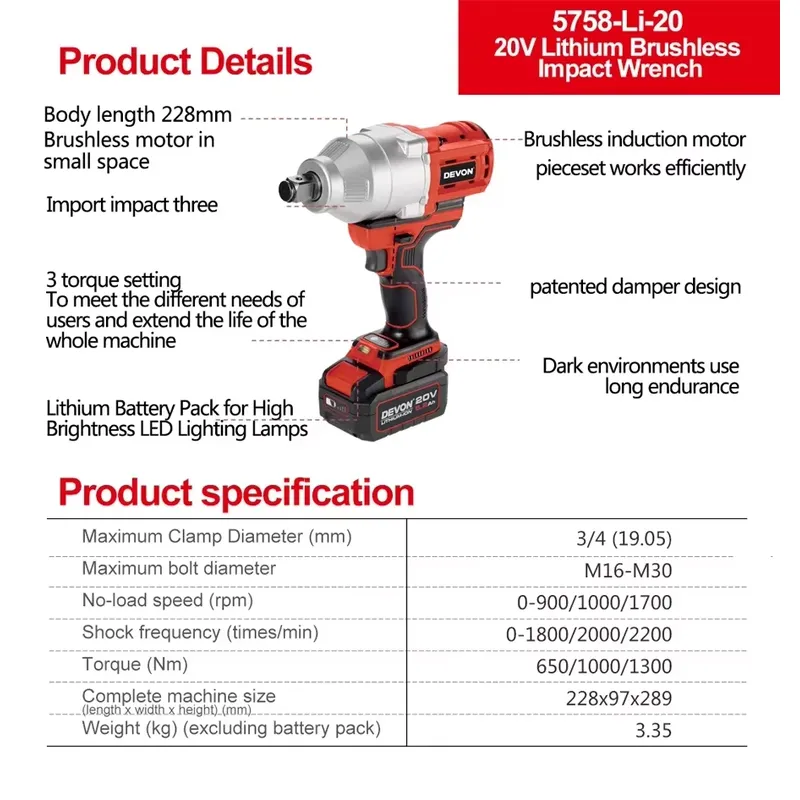 Ударный гайковерт Devon 20V с  – обзор и цена Power Tools Impact Wrench